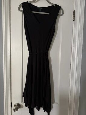 Ralph Lauren Black Sleeveless Handkerchief V-Neck Dress